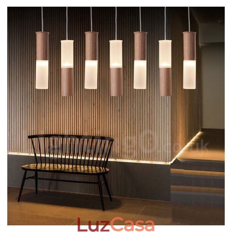 Luminária pendente de madeira moderna contemporânea com 7 luzes