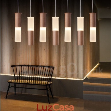 Luminária pendente de madeira moderna contemporânea com 7 luzes Luminária pendente de madeira moderna contemporânea com 7 luzes