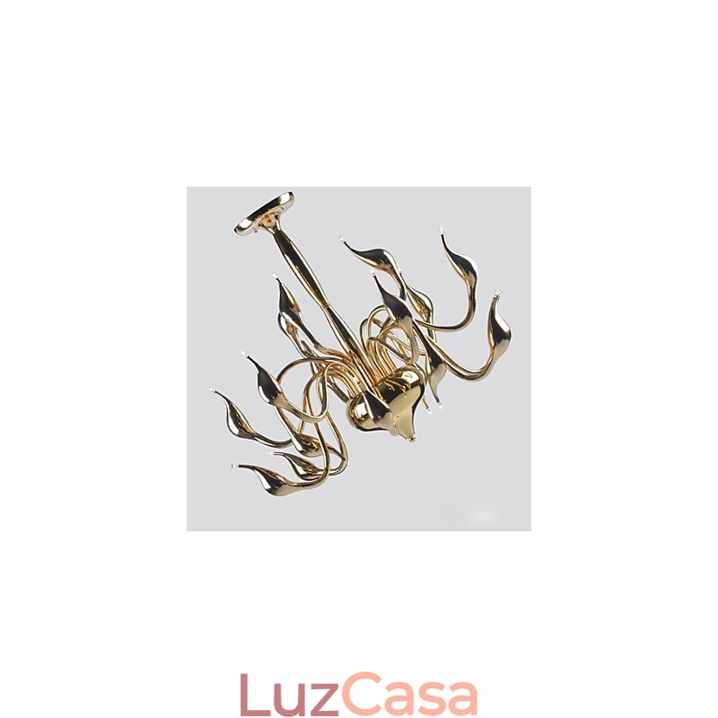 Lustre moderno 18 luzes G4 banhado a ouro