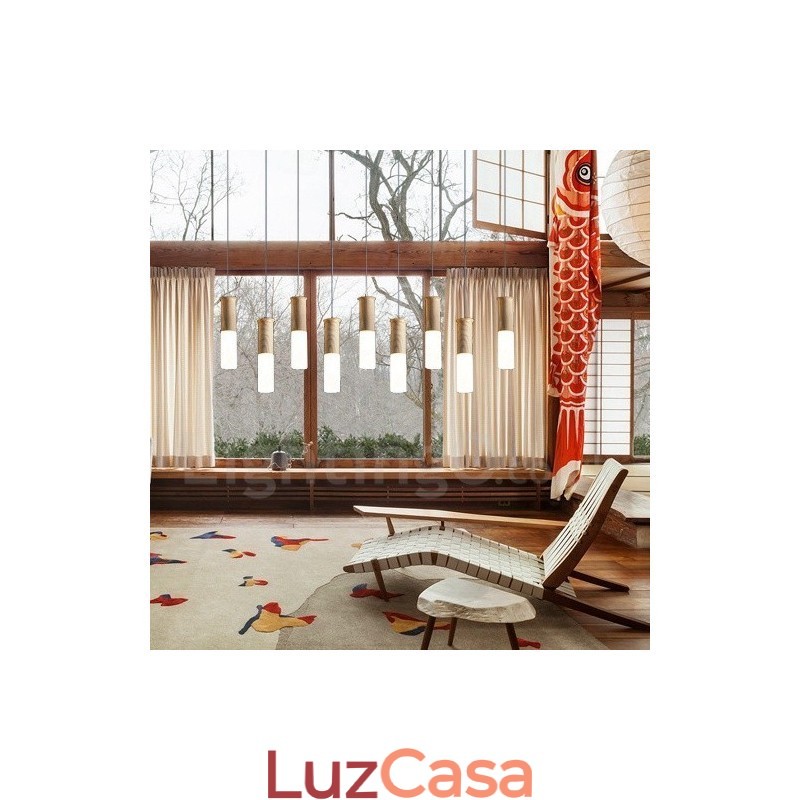 Luminária pendente de madeira moderna contemporânea com 9 luzes