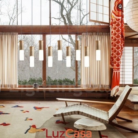 Luminária pendente de madeira moderna contemporânea com 9 luzes Luminária pendente de madeira moderna contemporânea com 9 luzes