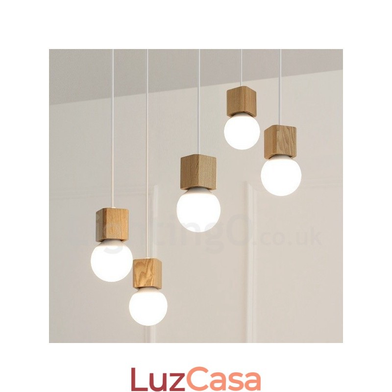 Luminária pendente rústica de madeira com 5 luzes