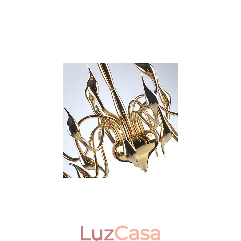 Lustre moderno 18 luzes G4 banhado a ouro