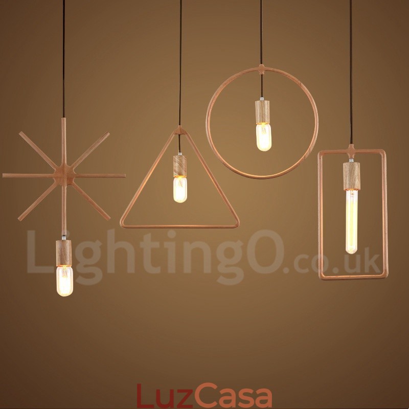 1 Luminária pendente rústica de madeira Lodge