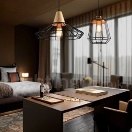 Luminária pendente de madeira e metal country