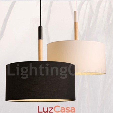 Luminária pendente moderna contemporânea em forma de tambor de madeira com cúpula de tecido Luminária pendente moderna contemporânea em forma de tambor de madeira com cúpula de tecido
