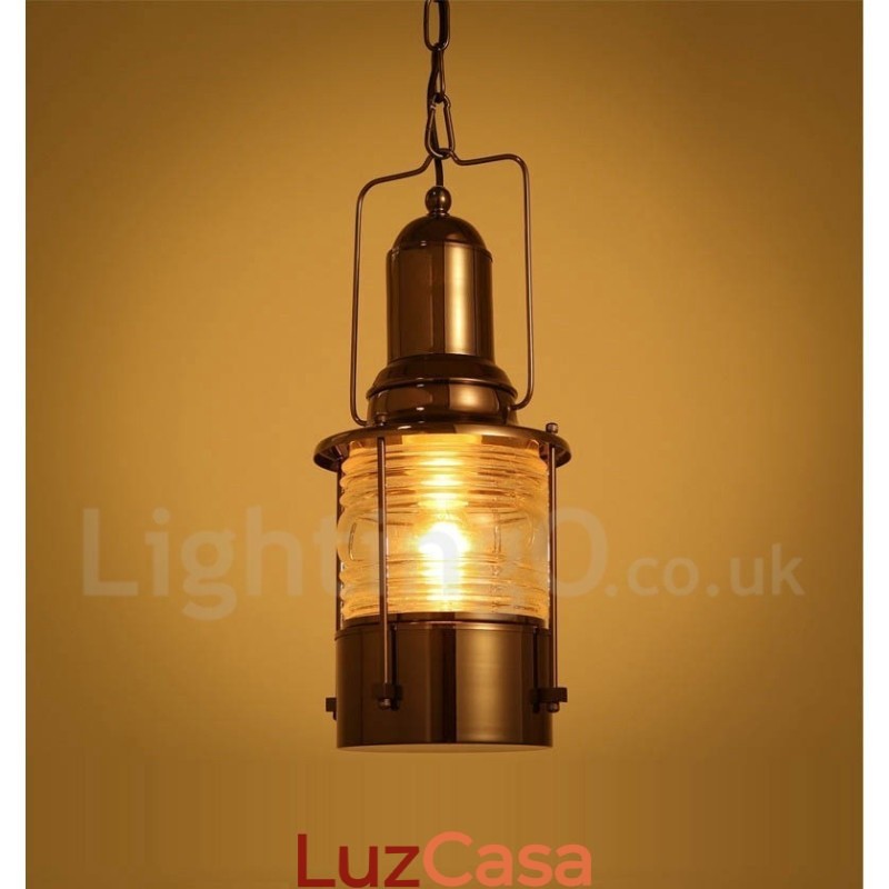 Retro Vintage 1 Luz Lanterna Cobre Pendente Luz