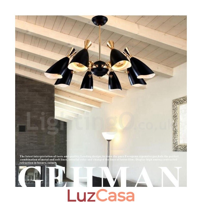 Lustre moderno contemporâneo de 8 luzes