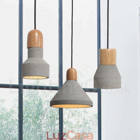 Luminária pendente de concreto moderna contemporânea de madeira com luz única Luminária pendente de concreto moderna contemporânea de madeira com luz única