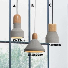 Luminária pendente de concreto moderna contemporânea de madeira com luz única