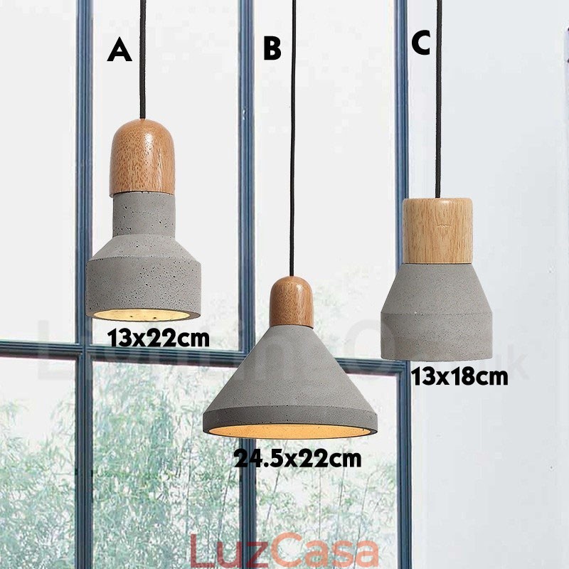 Luminária pendente de concreto moderna contemporânea de madeira com luz única