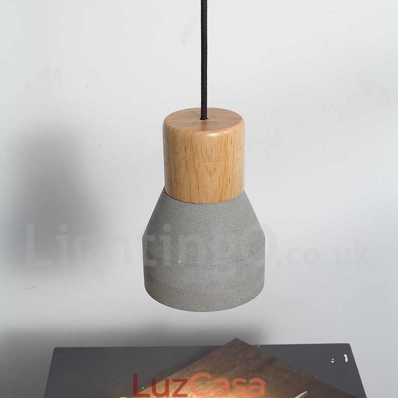 Luminária pendente de concreto moderna contemporânea de madeira com luz única