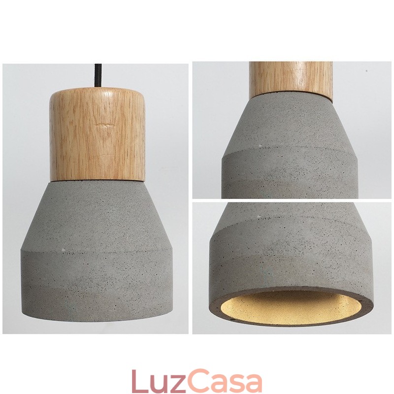Luminária pendente de concreto moderna contemporânea de madeira com luz única