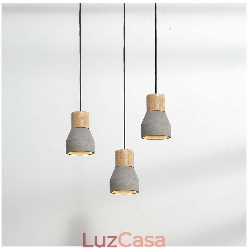 Luminária pendente de concreto moderna contemporânea de madeira com luz única