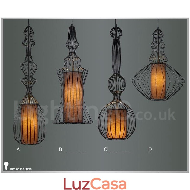 Luminária pendente em forma de vaso de metal vintage country