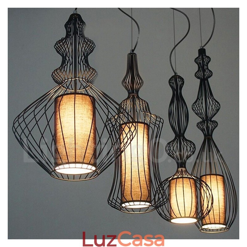Luminária pendente em forma de vaso de metal vintage country