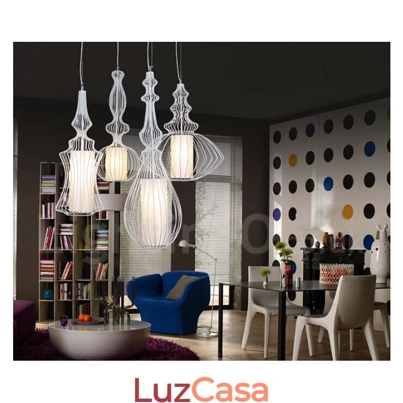 Luminária pendente em forma de vaso de metal vintage country