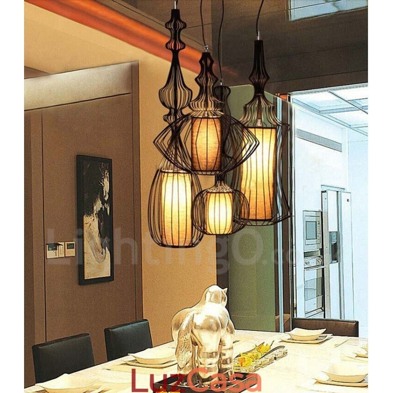 Luminária pendente em forma de vaso de metal vintage country