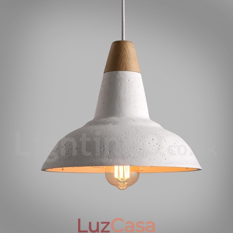 Luminária pendente moderna contemporânea de concreto com 1 luz de madeira