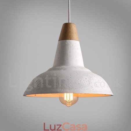 Luminária pendente moderna contemporânea de concreto com 1 luz de madeira Luminária pendente moderna contemporânea de concreto com 1 luz de madeira