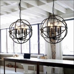 Luminária pendente vintage de globo de metal com 6 luzes