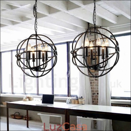 Luminária pendente vintage de globo de metal com 6 luzes Luminária pendente vintage de globo de metal com 6 luzes