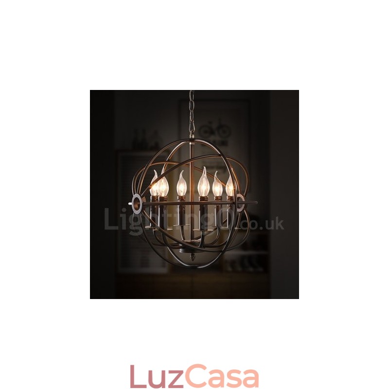 Luminária pendente vintage de globo de metal com 6 luzes