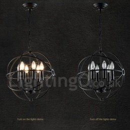 Luminária pendente vintage de globo de metal com 6 luzes