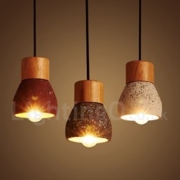 Luminária pendente moderna contemporânea de concreto com 1 luz de madeira