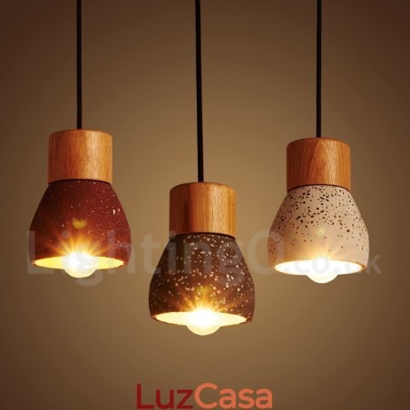 Luminária pendente moderna contemporânea de concreto com 1 luz de madeira Luminária pendente moderna contemporânea de concreto com 1 luz de madeira