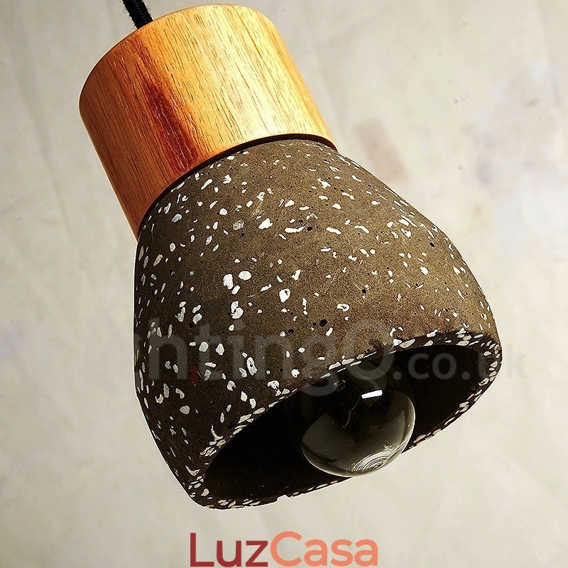 Luminária pendente moderna contemporânea de concreto com 1 luz de madeira