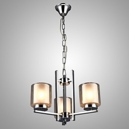 Lustre de ferro galvanizado com cúpula de vidro, lâmpada de iluminação de vela clássica, 3 cabeças