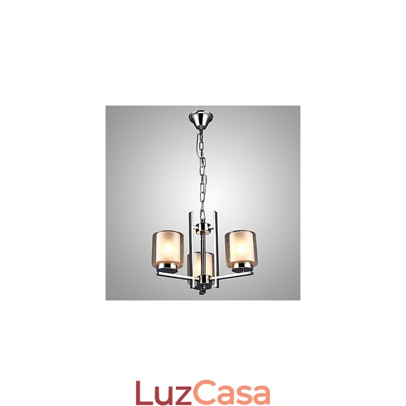Lustre de ferro galvanizado com cúpula de vidro, lâmpada de iluminação de vela clássica, 3 cabeças