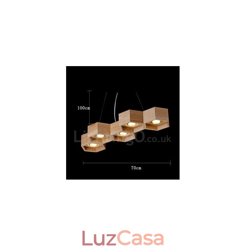 Luminária pendente moderna contemporânea de madeira com 5 luzes