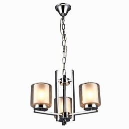 Lustre de ferro galvanizado com cúpula de vidro, lâmpada de iluminação de vela clássica, 3 cabeças