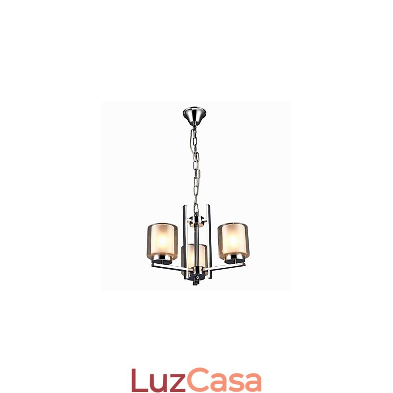 Lustre de ferro galvanizado com cúpula de vidro, lâmpada de iluminação de vela clássica, 3 cabeças
