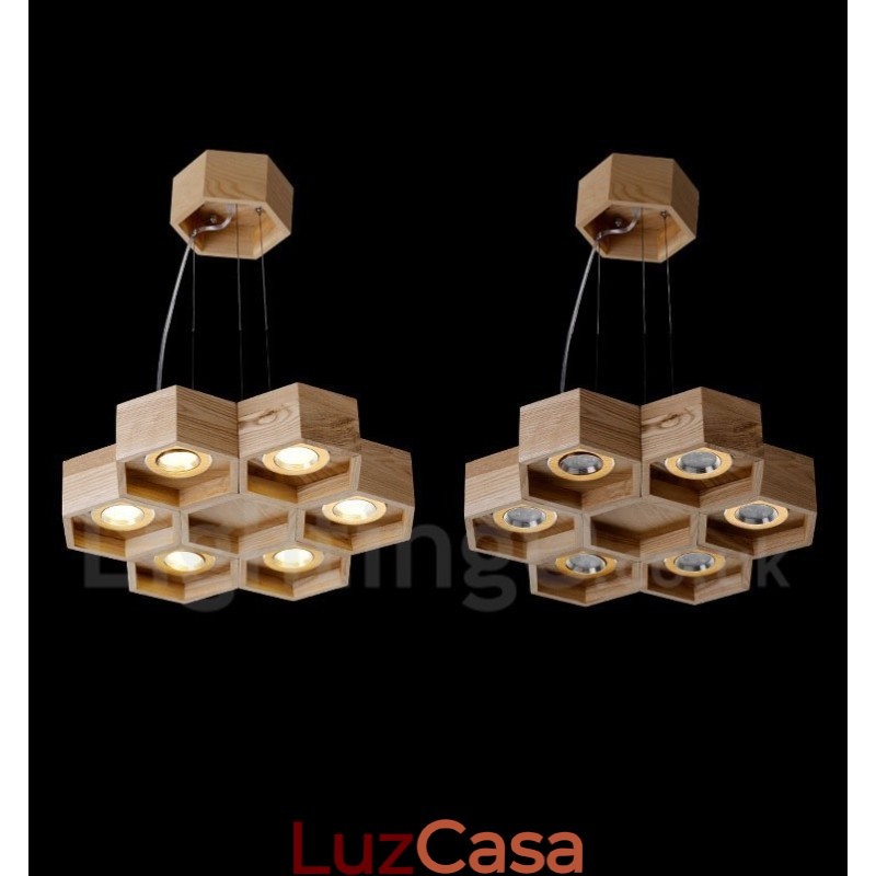 Luminária pendente moderna contemporânea de madeira com 6 luzes