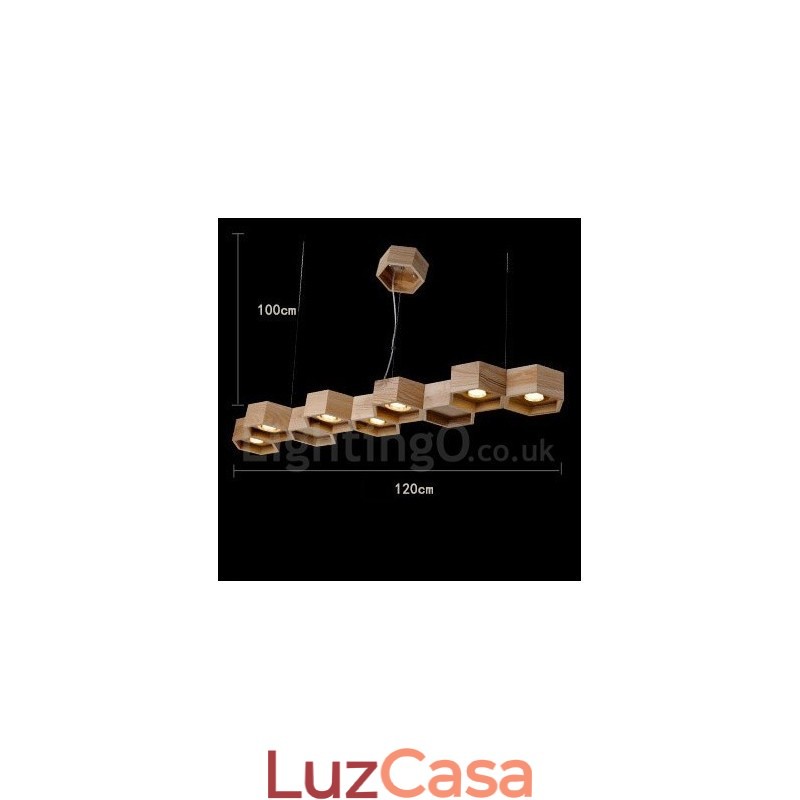 Luminária pendente moderna contemporânea de madeira com 7 luzes