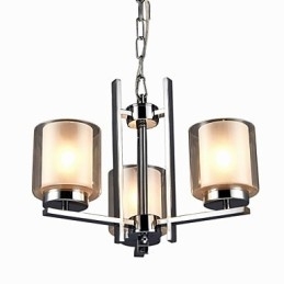 Lustre de ferro galvanizado com cúpula de vidro, lâmpada de iluminação de vela clássica, 3 cabeças