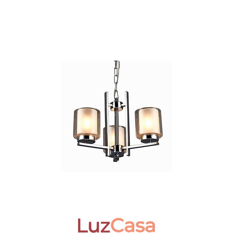 Lustre de ferro galvanizado com cúpula de vidro, lâmpada de iluminação de vela clássica, 3 cabeças