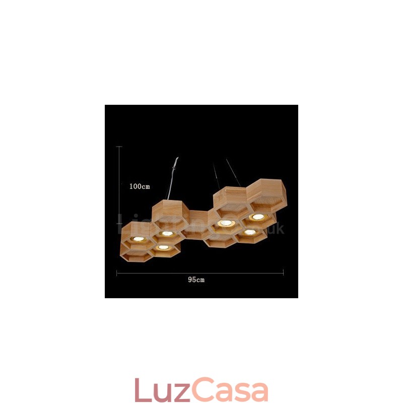 Luminária pendente moderna contemporânea de madeira com 6 luzes