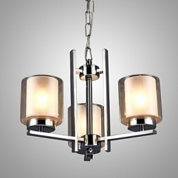 Lustre de ferro galvanizado com cúpula de vidro, lâmpada de iluminação de vela clássica, 3 cabeças