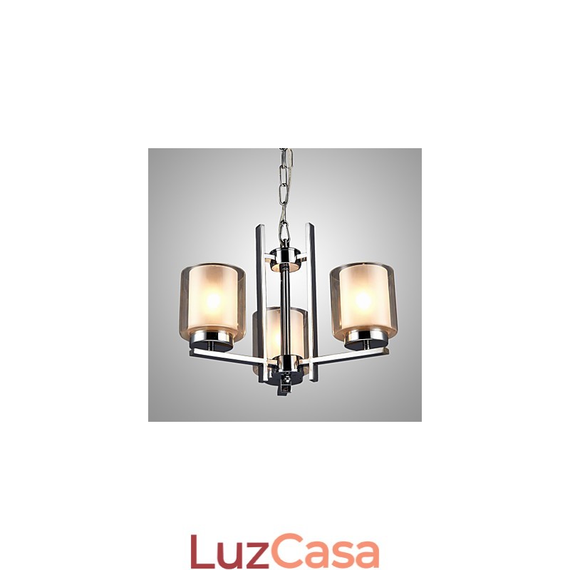 Lustre de ferro galvanizado com cúpula de vidro, lâmpada de iluminação de vela clássica, 3 cabeças