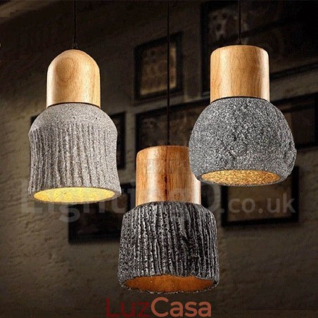 Luminária pendente retrô vintage de madeira e concreto Luminária pendente retrô vintage de madeira e concreto