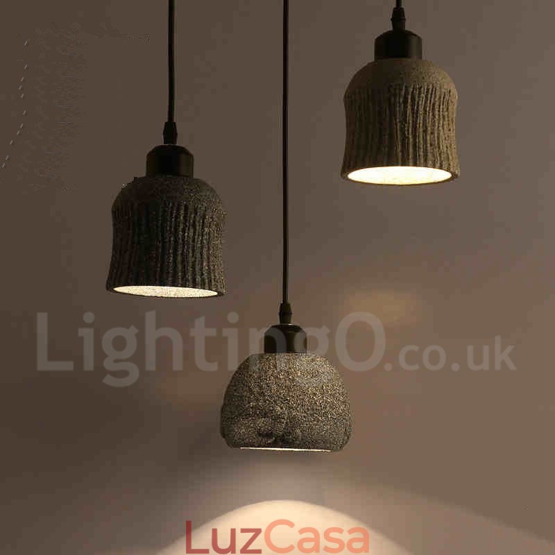 Luminária pendente retrô vintage de madeira e concreto