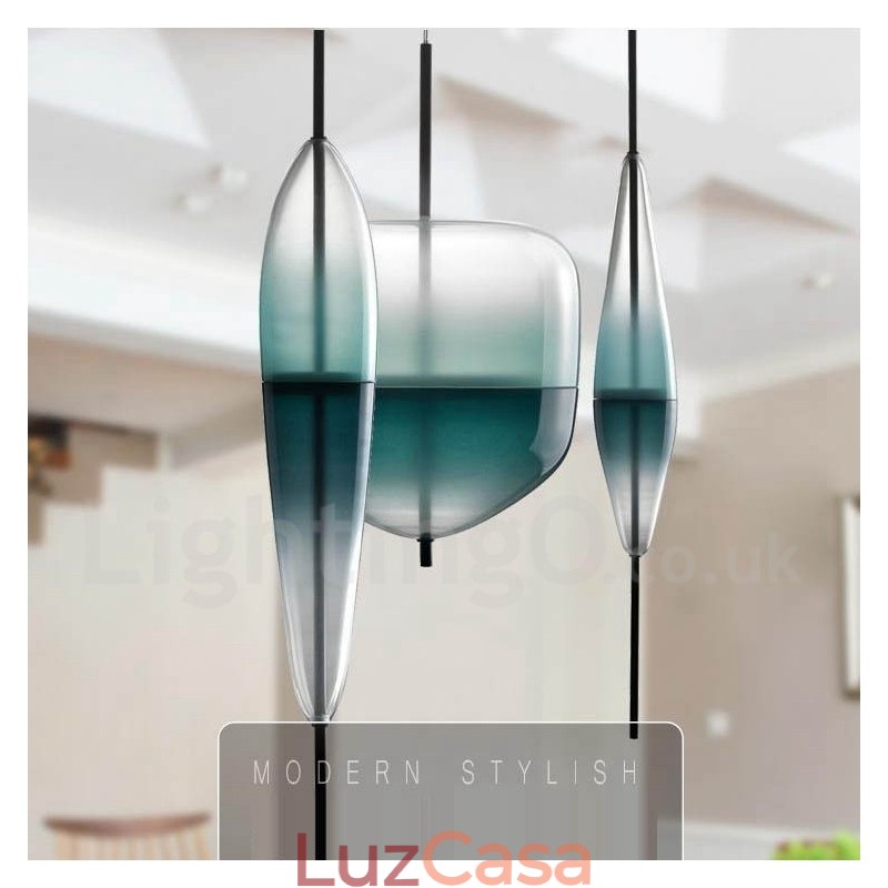 Luminária pendente moderna contemporânea com gradiente de cor e cúpula de vidro