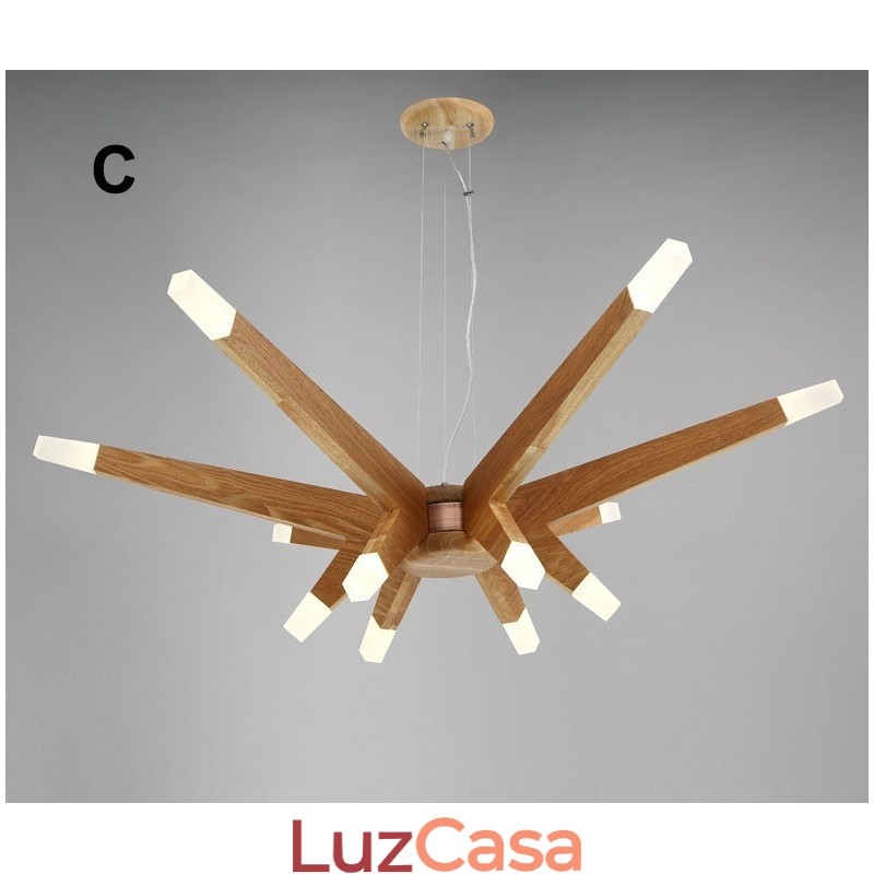Luminária pendente moderna contemporânea de madeira com 12 luzes