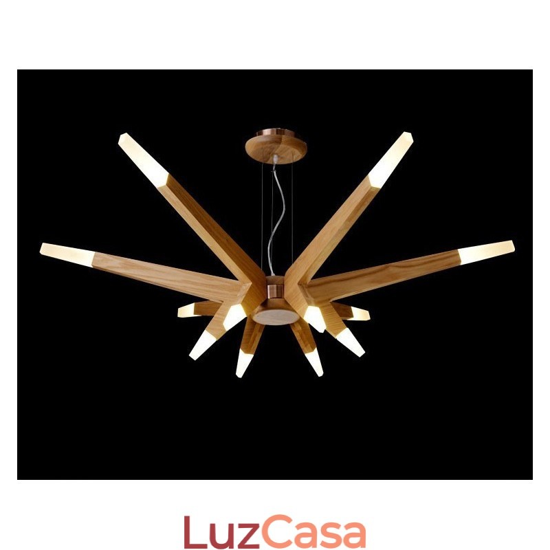 Luminária pendente moderna contemporânea de madeira com 12 luzes