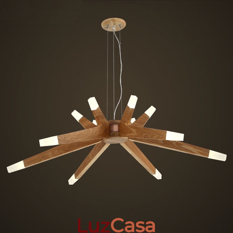Luminária pendente moderna contemporânea de madeira com 12 luzes