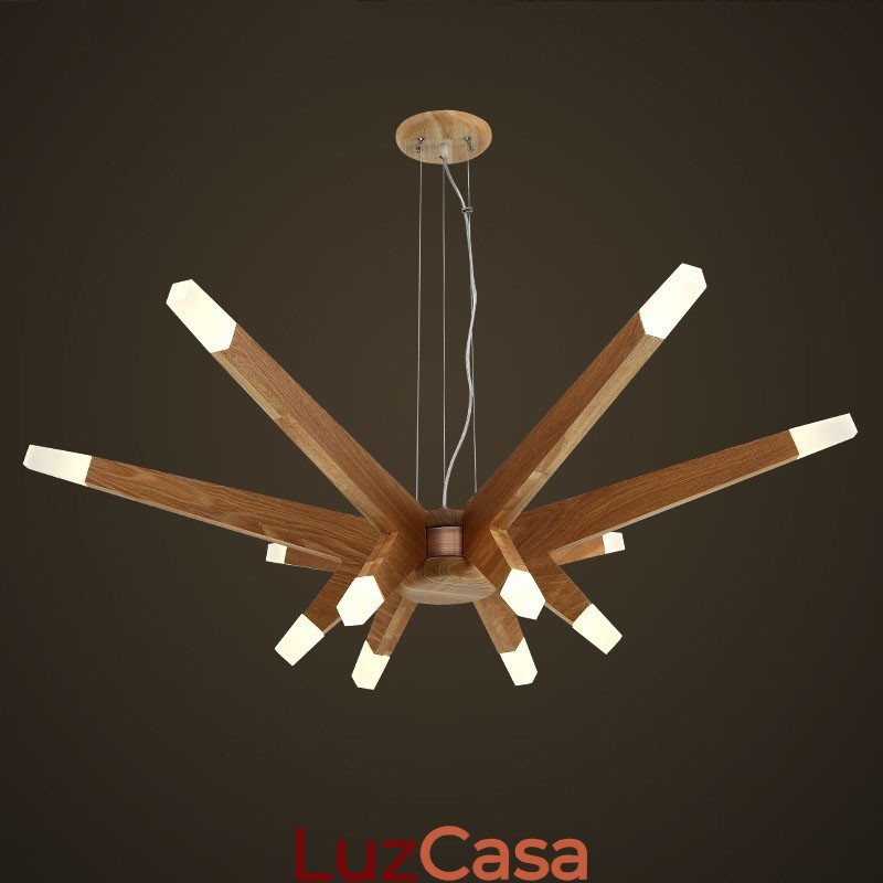 Luminária pendente moderna contemporânea de madeira com 12 luzes
